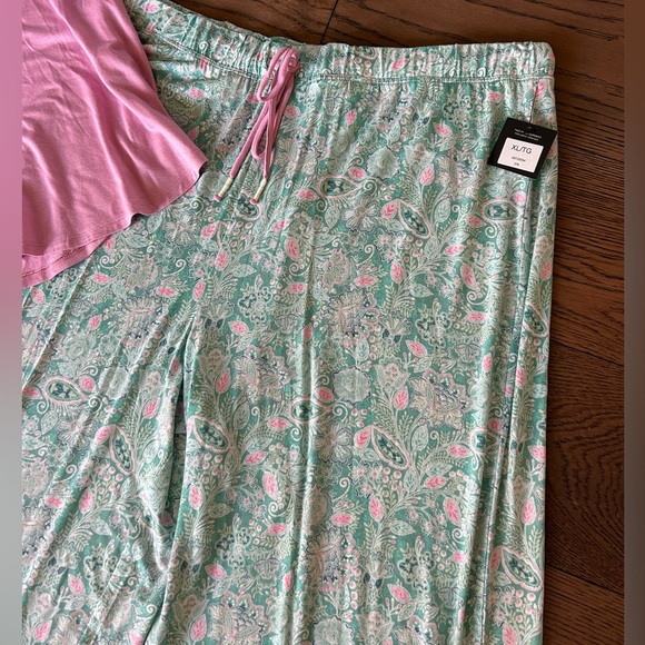 NWT! ELLEN TRACY 2-Pc.Solid Top & Floral Pants Sleep Set Pink/green multi sz XL - Picture 10 of 14
